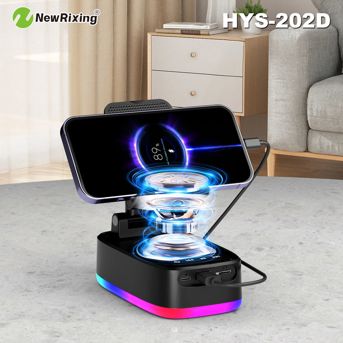 Wireless Phone Holder, Portable Speaker, Speaker Phone Holder, Emergency Power Bank, 1800mAh Battery, USB Charging, Hands-Free