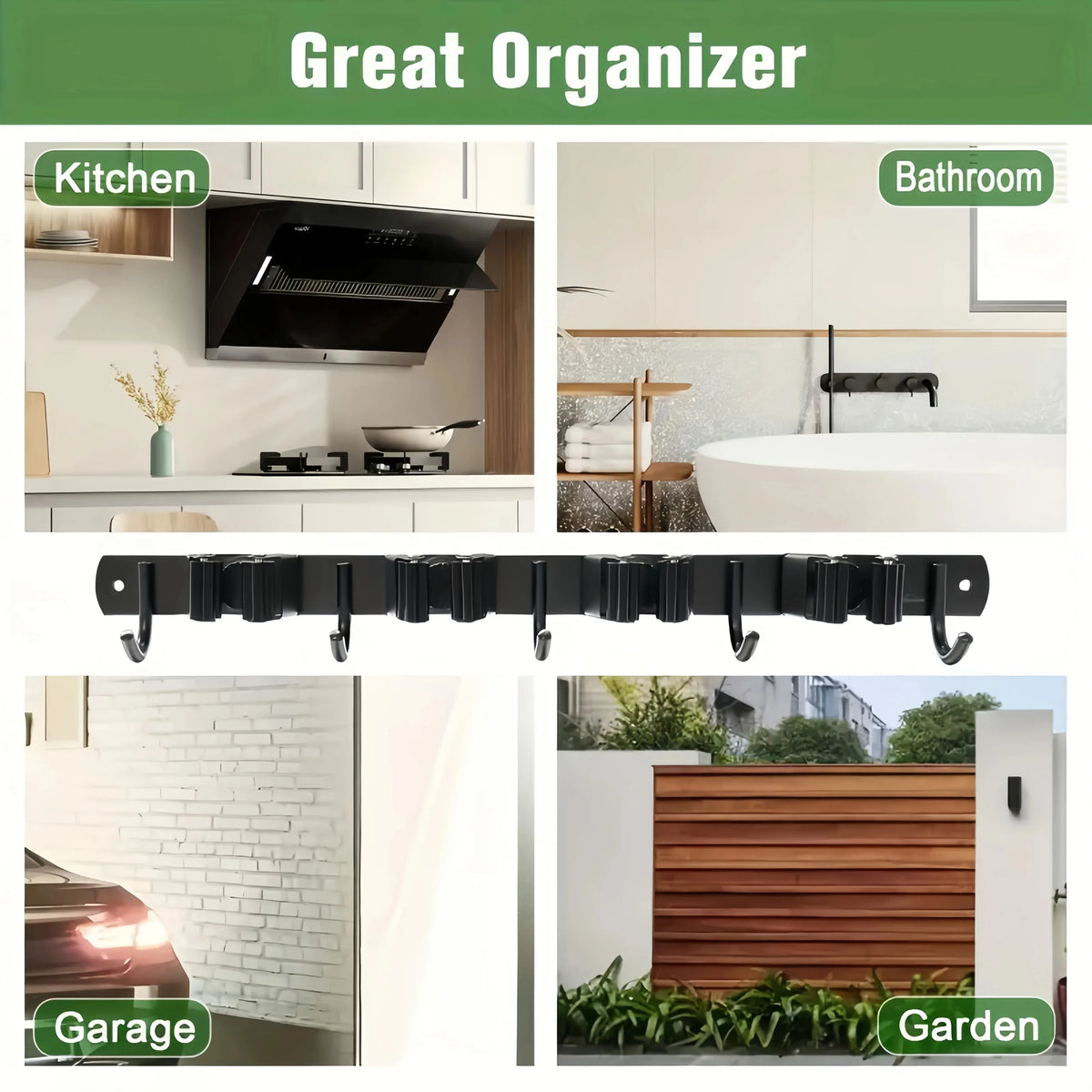 Heavy-Duty Metal Tool Rack - Wall-Mounted 4-Slot, 5-Hook Storage