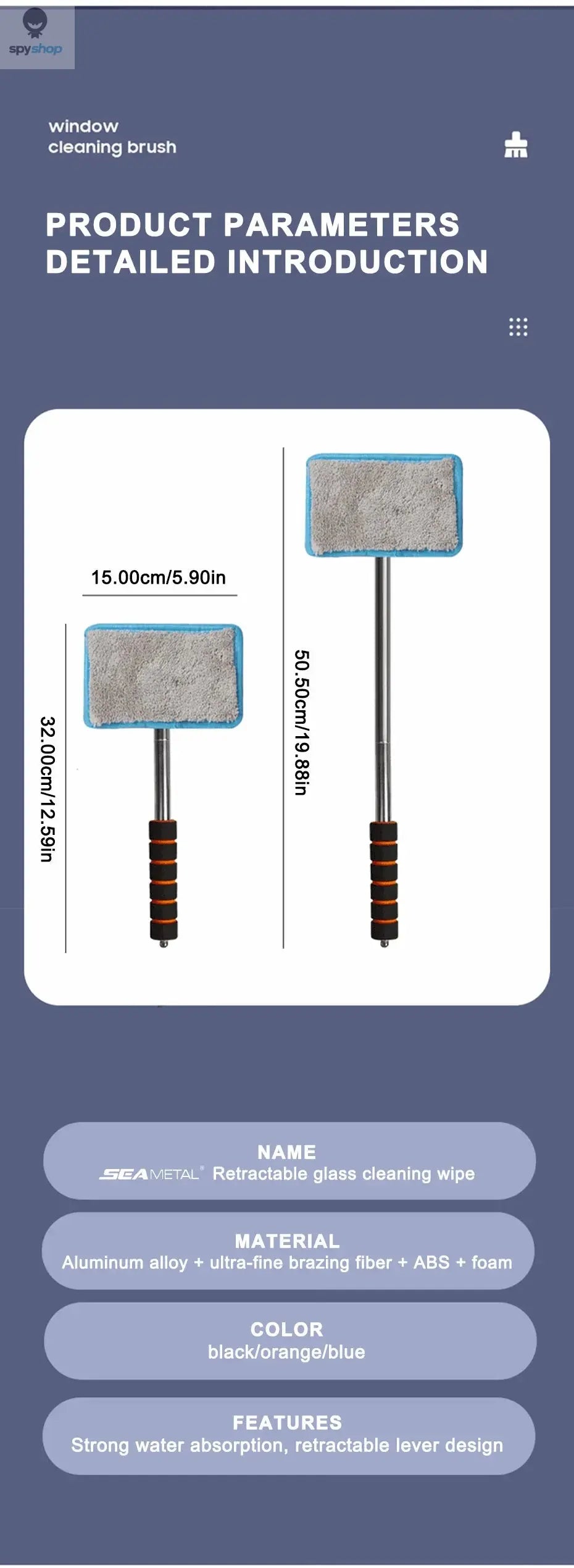 SEAMETAL Car Front Windshield Defogging Brush Telescopic Long handle Car Household Glass Clean Brushes Dust Remover Tool