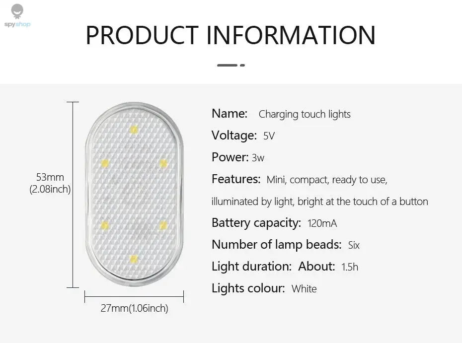 SEAMETAL Mini Touch Light for Car USB Rechargeable Led Light Magnetic Reading Lamp Gentle Illumination for Car Floor Trunk Hood Spy-shop.com