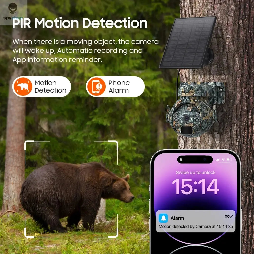 SHIWOJIA 4MP 4G Solar Security Cameras WIFI Wireless Outdoor 2K 360° View Animal Monitoring Camouflage Color Battery PTZ Camera Spy-shop.com