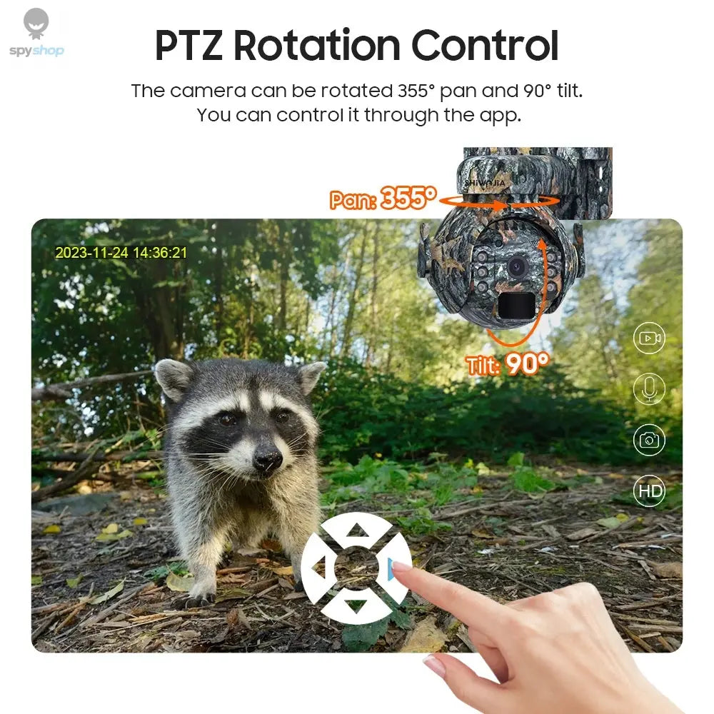 SHIWOJIA 4MP 4G Solar Security Cameras WIFI Wireless Outdoor 2K 360° View Animal Monitoring Camouflage Color Battery PTZ Camera Spy-shop.com
