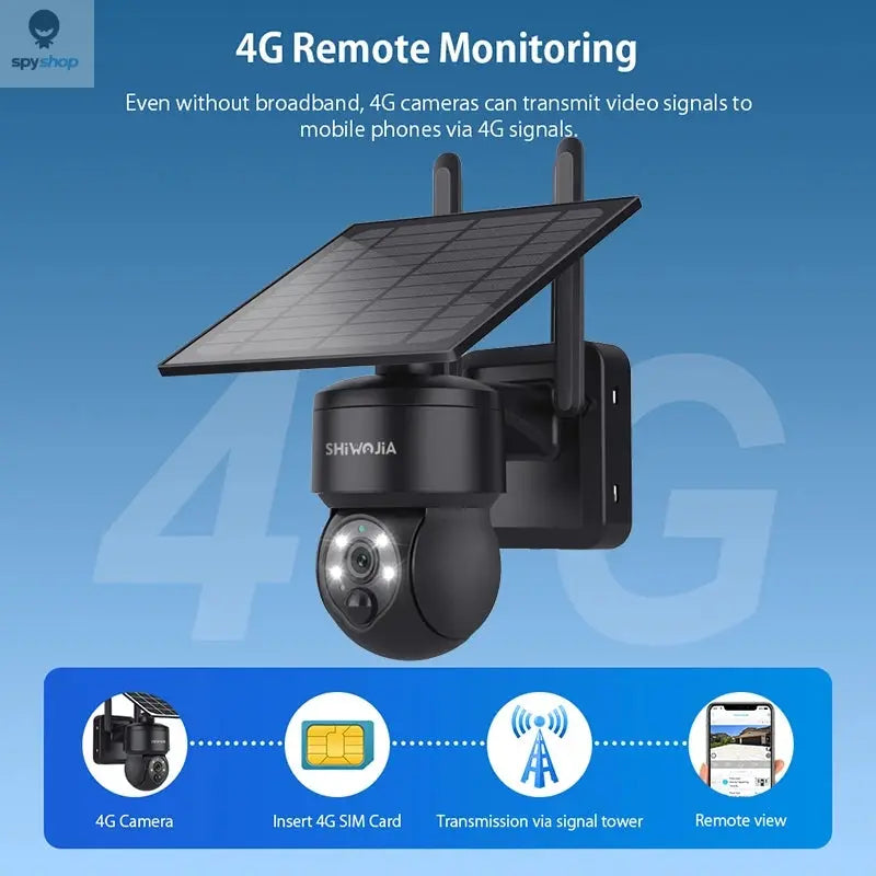 SHIWOJIA WIFI Wireless PTZ Solar Camera 4G SIM 4MP Outdoor Solar Panel Two Way Audio Security Protection CCTV Camera Battery Cam Spy-shop.com