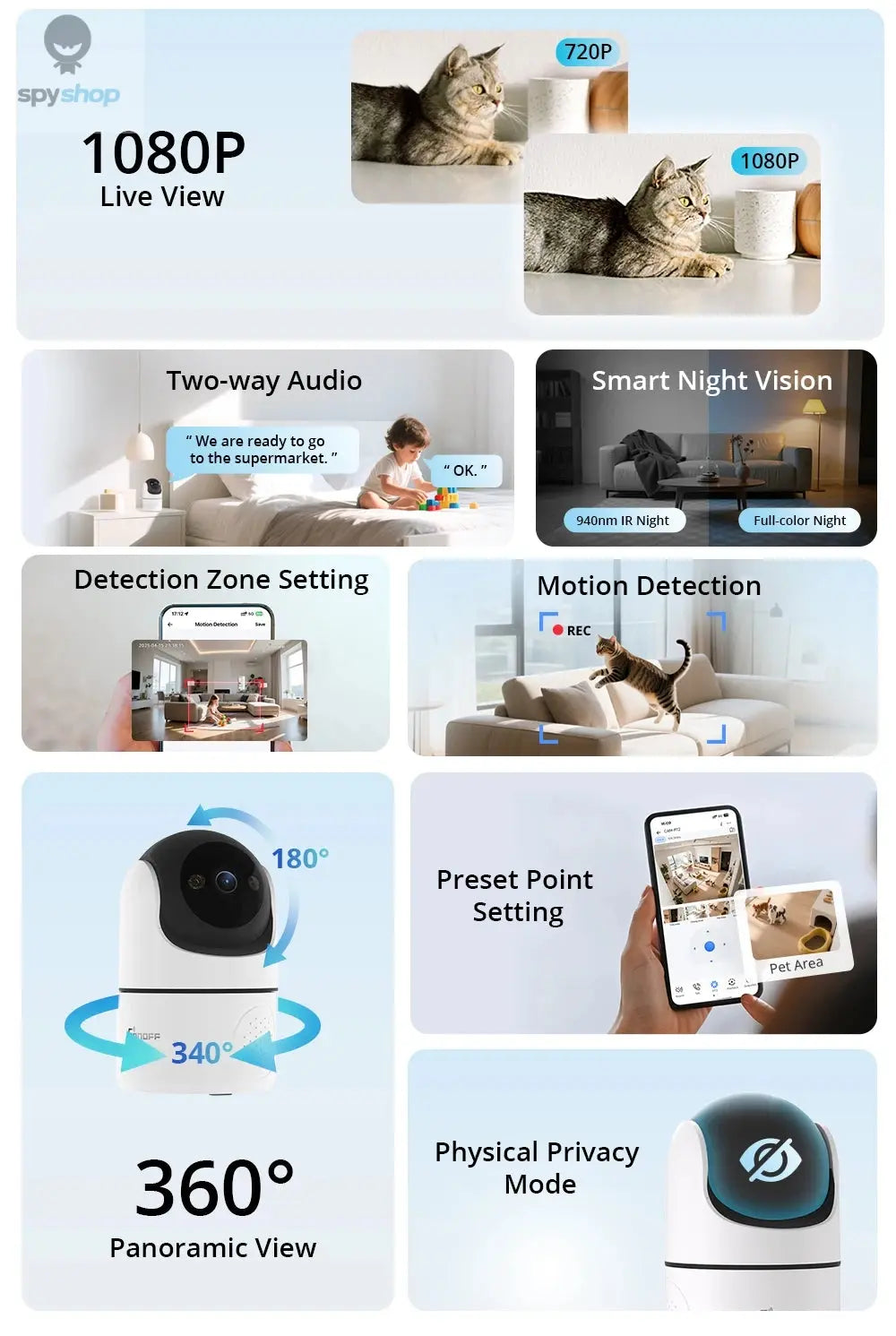 SONOFF CAM PT2 Smart Home Security Camera Smart Night Vision 360° Panoramic View Remote HD Monitoring with Real-Time Interaction Spy-shop.com