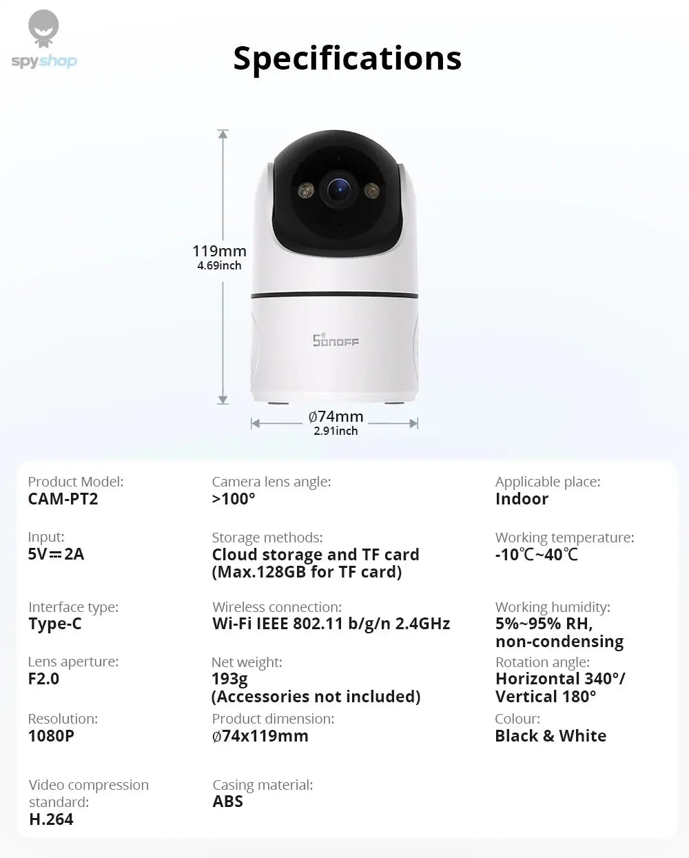 SONOFF CAM PT2 Smart Home Security Camera Smart Night Vision 360° Panoramic View Remote HD Monitoring with Real-Time Interaction Spy-shop.com