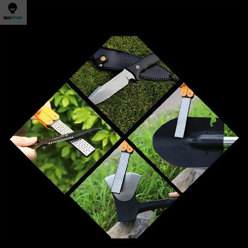 STONEGO Portable Folding Pocket Knife Sharpener, Portable Double Sided Diamond Sharpening Stone Outdoor Sharpening Whetstone