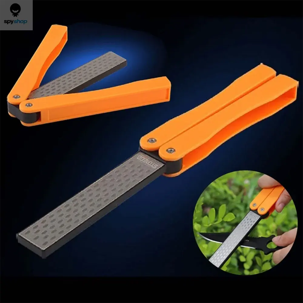 STONEGO Portable Folding Pocket Knife Sharpener, Portable Double Sided Diamond Sharpening Stone Outdoor Sharpening Whetstone