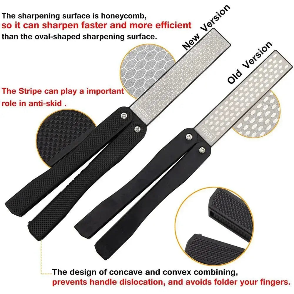 STONEGO Portable Folding Pocket Knife Sharpener, Portable Double Sided Diamond Sharpening Stone Outdoor Sharpening Whetstone