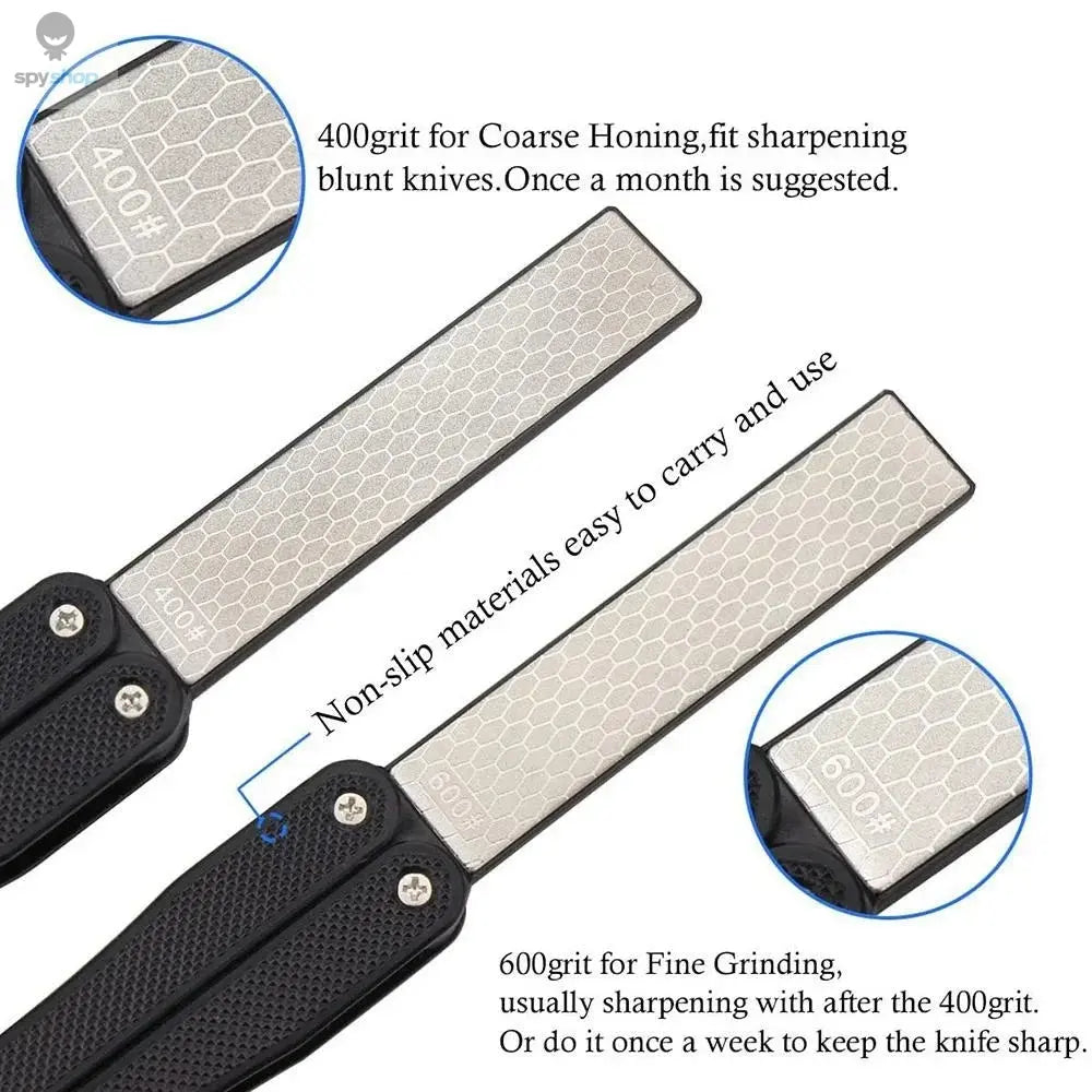 STONEGO Portable Folding Pocket Knife Sharpener, Portable Double Sided Diamond Sharpening Stone Outdoor Sharpening Whetstone