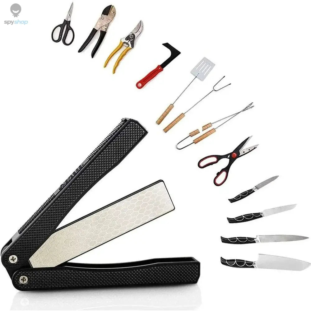 STONEGO Portable Folding Pocket Knife Sharpener, Portable Double Sided Diamond Sharpening Stone Outdoor Sharpening Whetstone