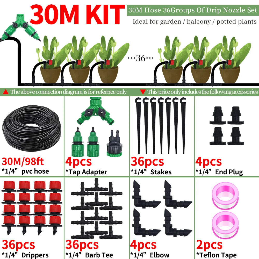Kit de rega gota a gota para jardim, opções de 10/20/30m