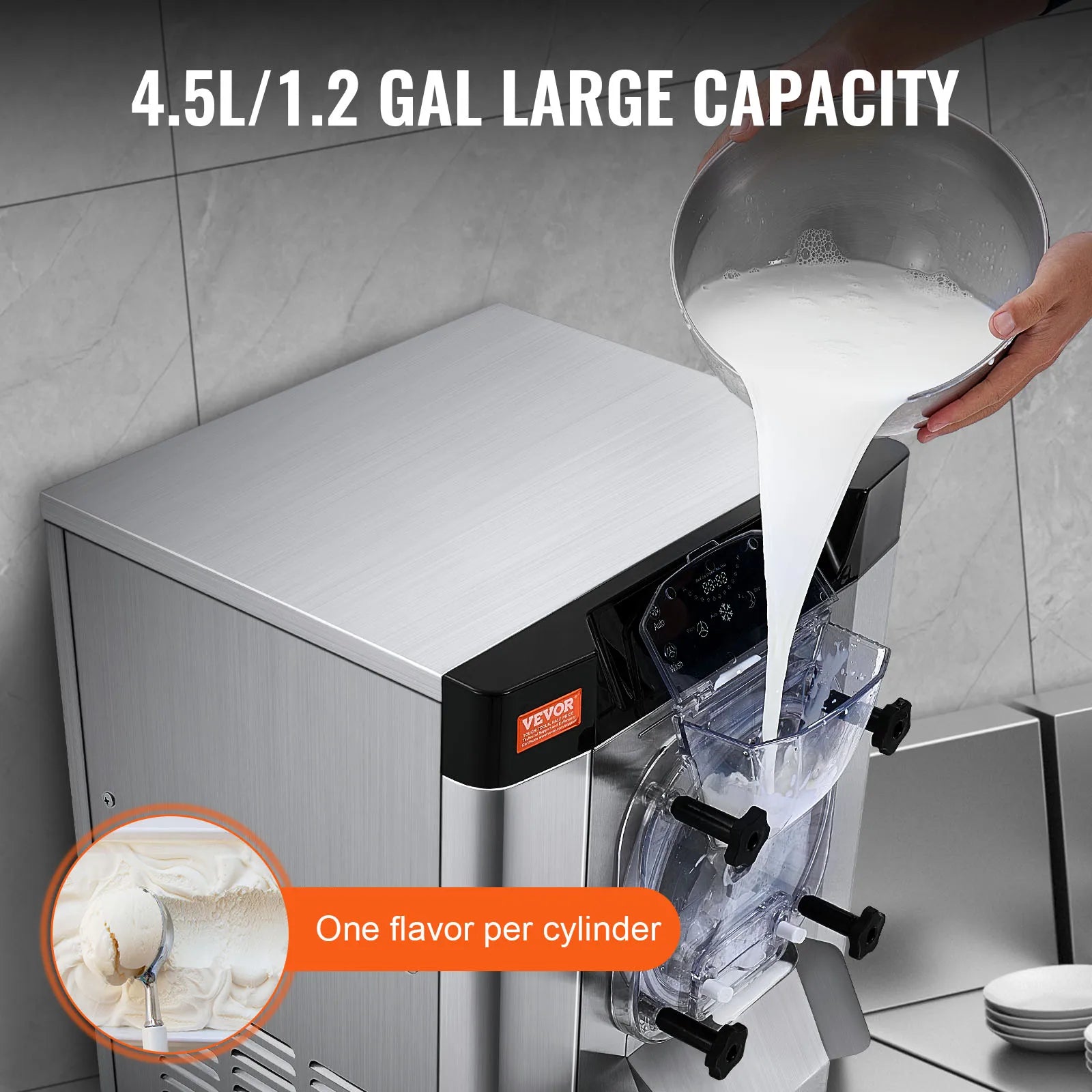 4.5L Commercial Ice Cream Machine 12L/h Countertop Hard Serve Maker