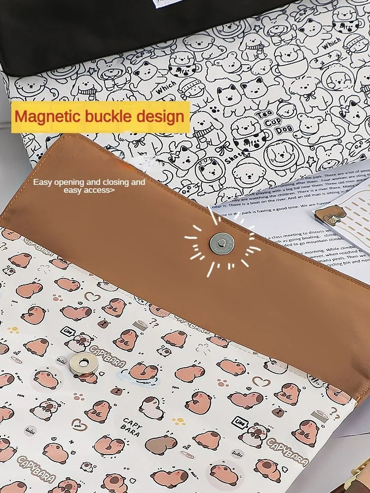 Kapibala File Bag Student Stationery Bag Cartoon High Appearance Large Capacity Zipper Storage Bag Kapibala File Bag Student St