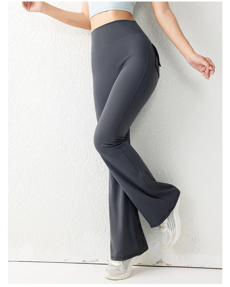 Solid Color Butt Lifting Gym Fitness Pants High Waist Flared Yoga Leggings for Women