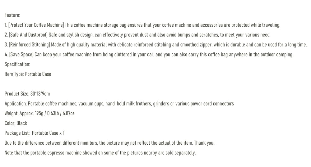 Cafelffe Przenośna torba na ekspres do kawy podróżna