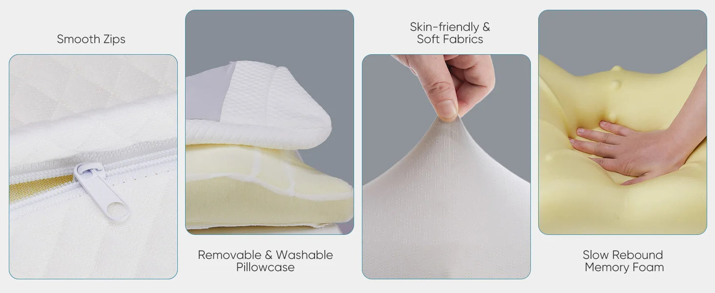 JHK Ergonomic Queen Size Cervical Contour Pillows For Neck 1 Pack Pain Relief Memory Foam Bed Pillow with Cooling Pillowcase