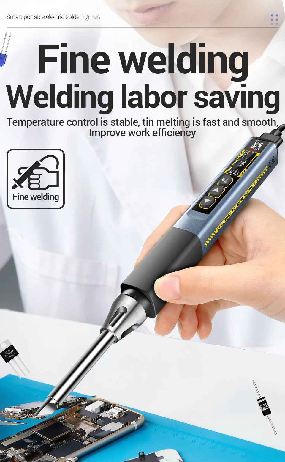 ANENG SL108 Electric Soldering Irons kit PD 96W QC Adjustable Temperature Fast Heat Portable Digital Smart Soldering Iron Tools