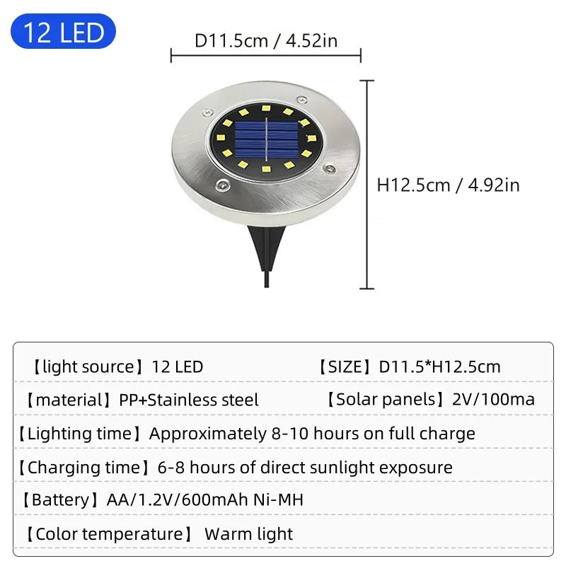 Luz solar de jardim em forma de disco, IP65, do anoitecer ao amanhecer, 4–20 LED