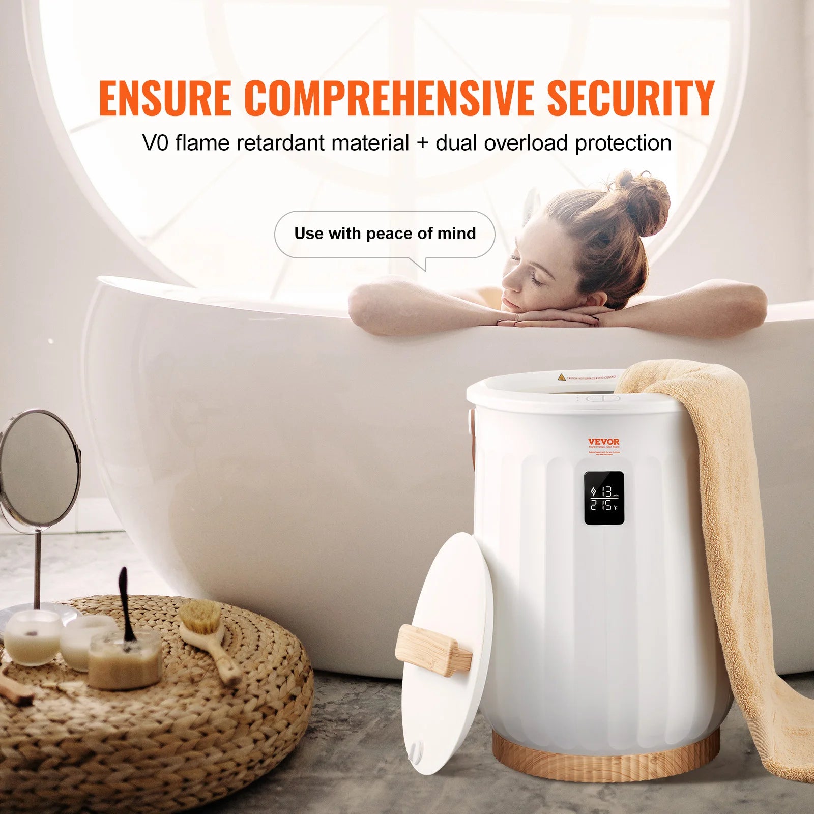 Calentador de Toallas Grande de 20L con Temporizador, Pantalla LED y Bloqueo para Niños