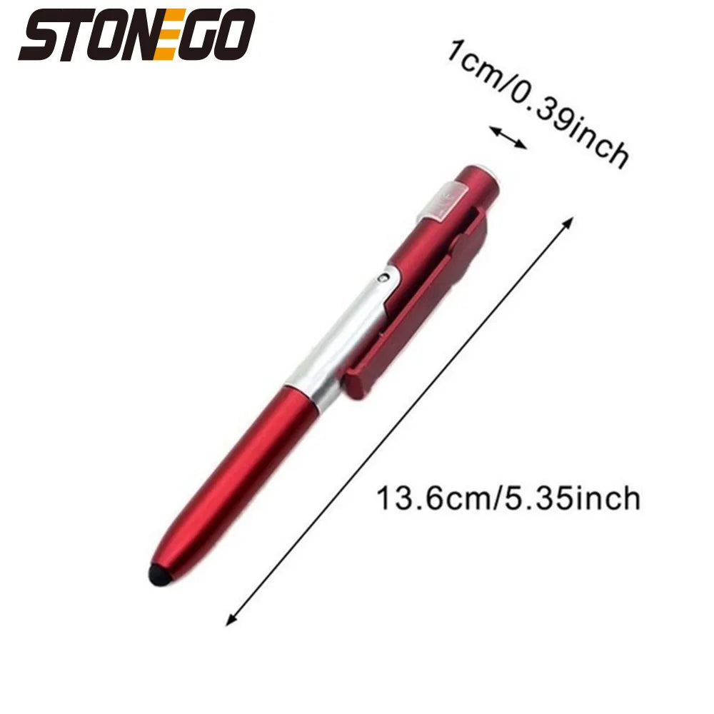 STONEGO Multifunction 4-in-1 Foldable Ballpoint Pen Stylus (Flashlight + Support) for Tablet Cellphone