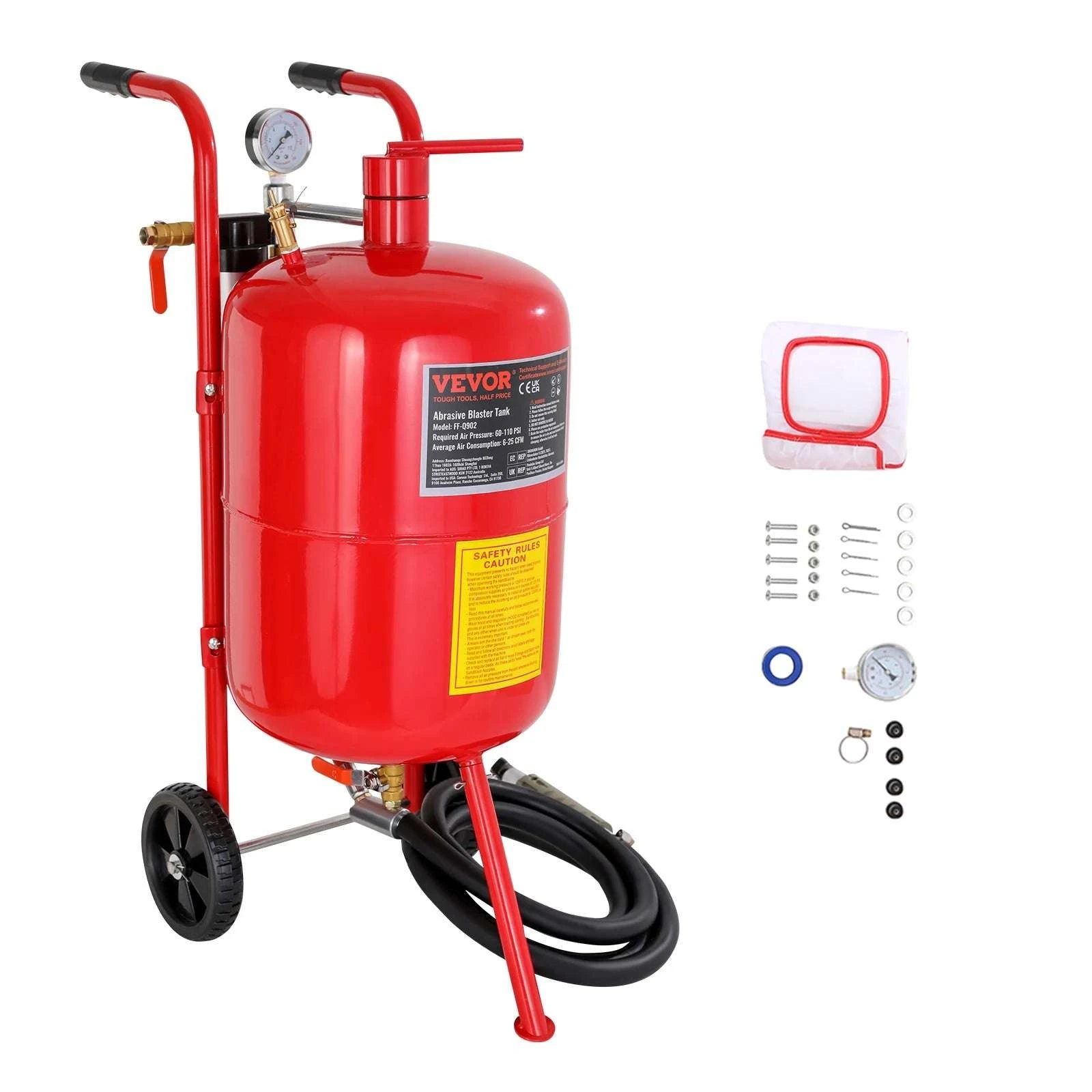 Bærbar 10 Gallon Sandblæser 125 PSI Trykblæsningssæt