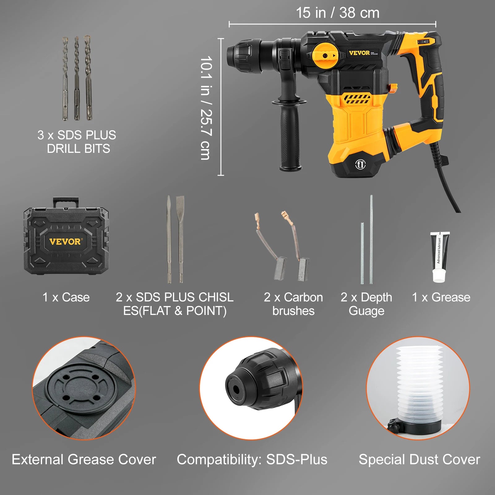 1500W Rotary Hammer Drill 32mm 4 Modes Corded Demolition Tool