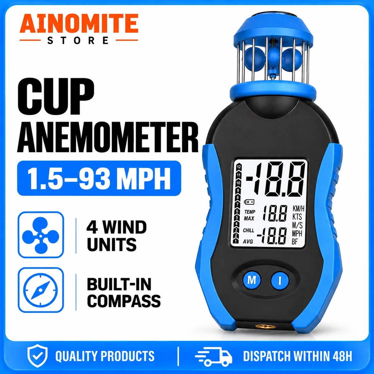 Anemometru cu cupă BT-876A cu busolă