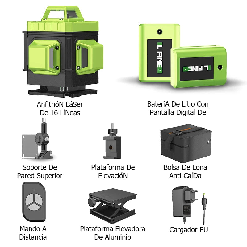 16‑Line Laser Level with 360° Green Beam Projection