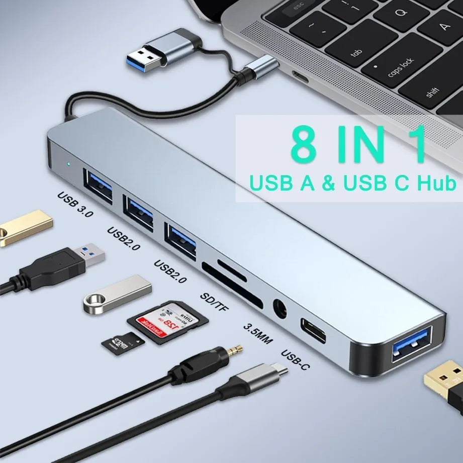 Eight-Port USB Hub with SD/TF Reader and Audio