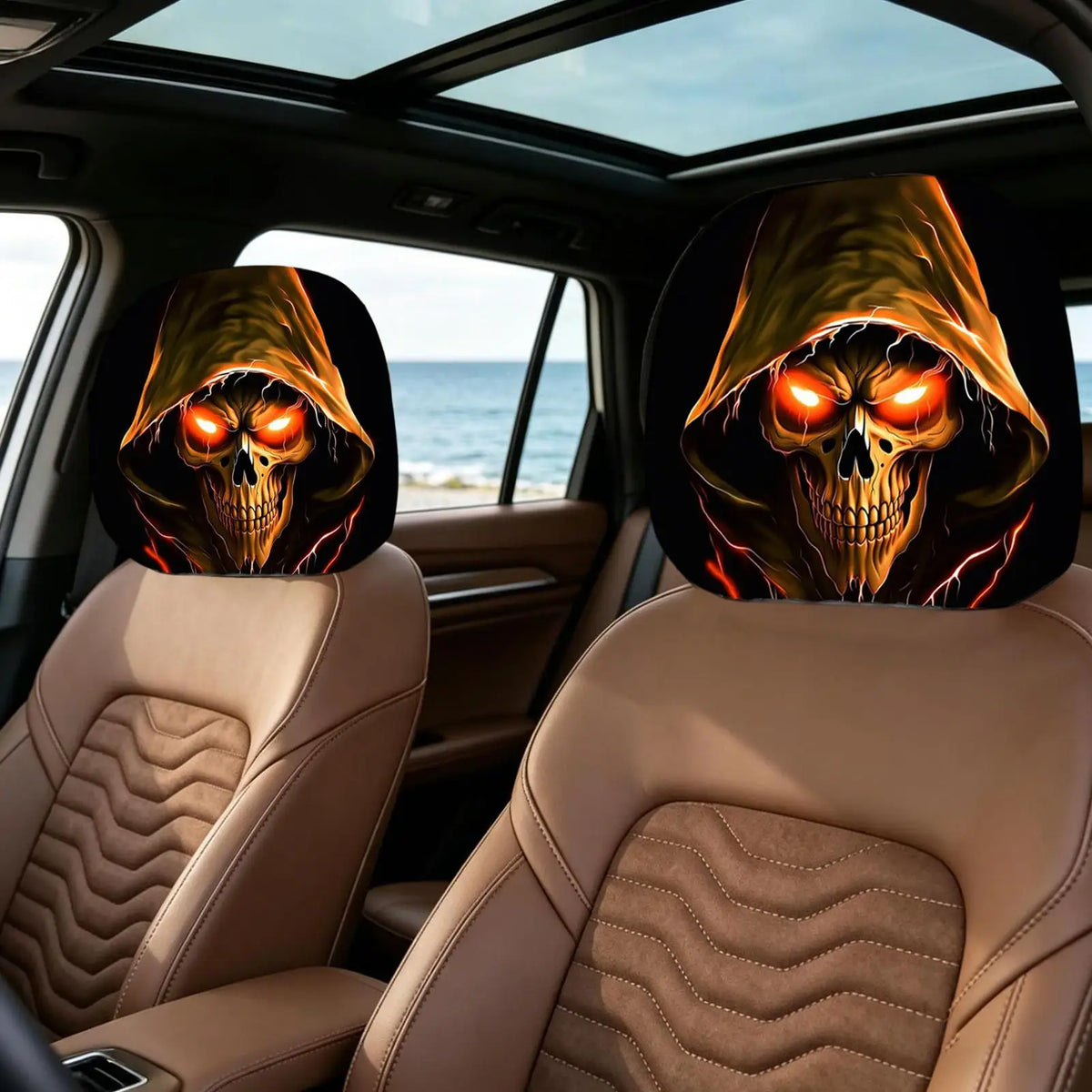 Set de două huse imprimate din poliester pentru tetiere auto