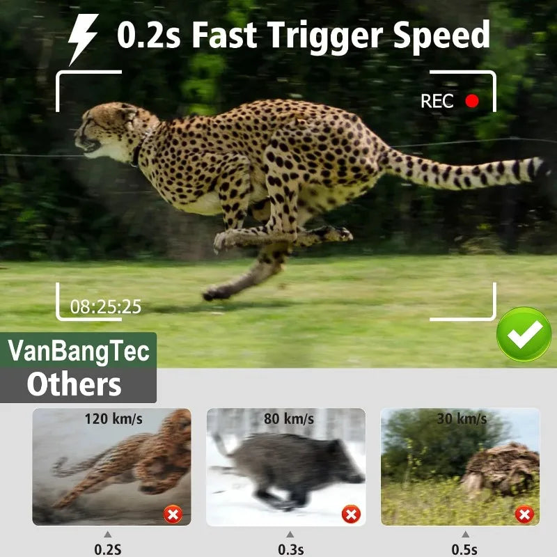 Solar Wildlife 50MP 4K Video Trail Camera Night Vision 0.3s Motion Activated Waterproof Garden Camera Outdoor Hunting Monitoring