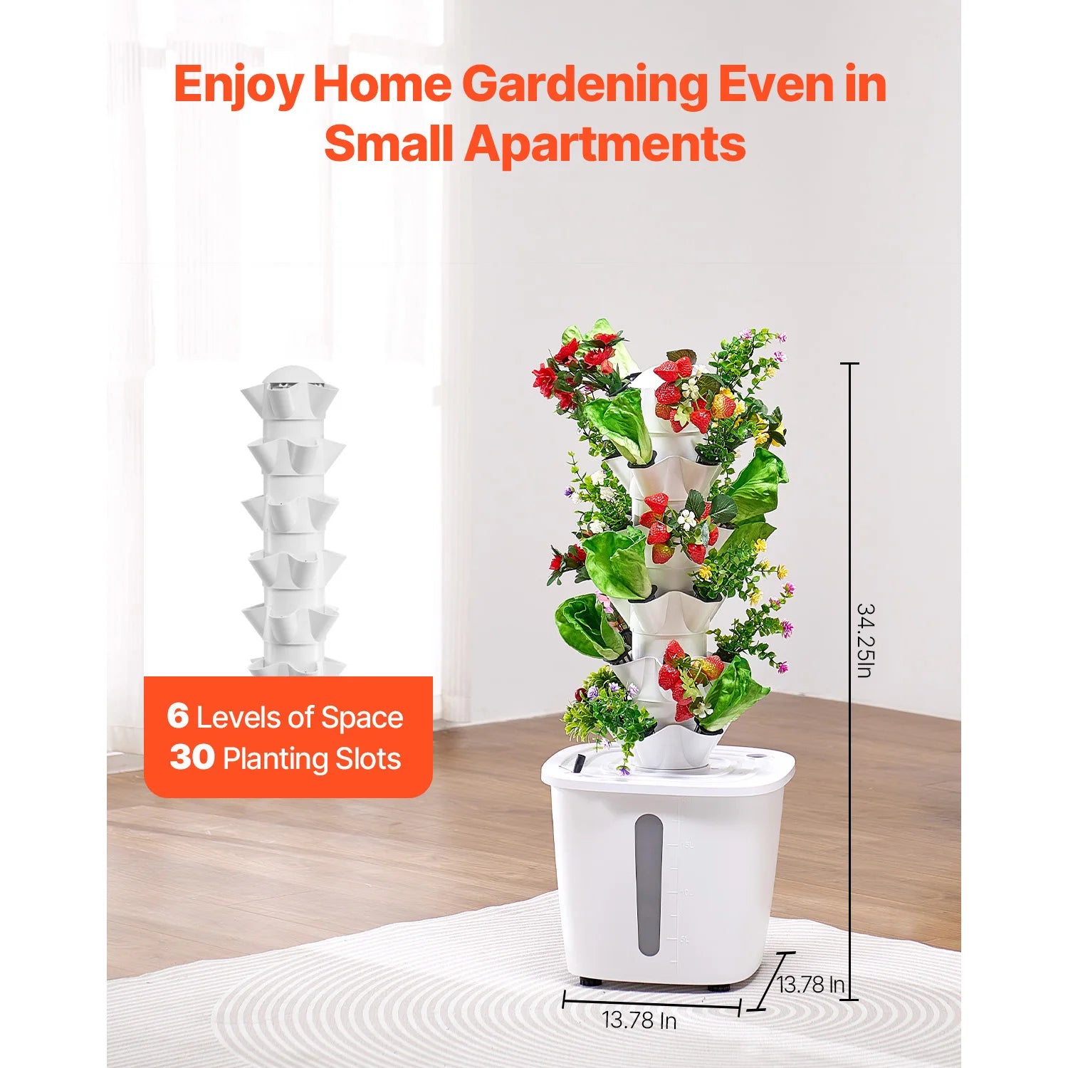 SucceBuy hydroponiskt odlingssystem 30 pods vertikal 6 våningar hydroponic-torn hydronisk trädgård med vattenpump för frukt och grönsaker