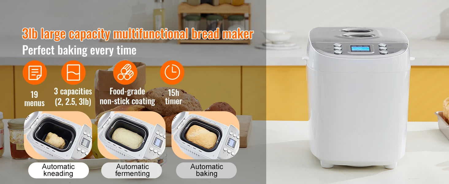 15-in-1 Automatic Bread Maker with Gluten-Free Setting & Timer