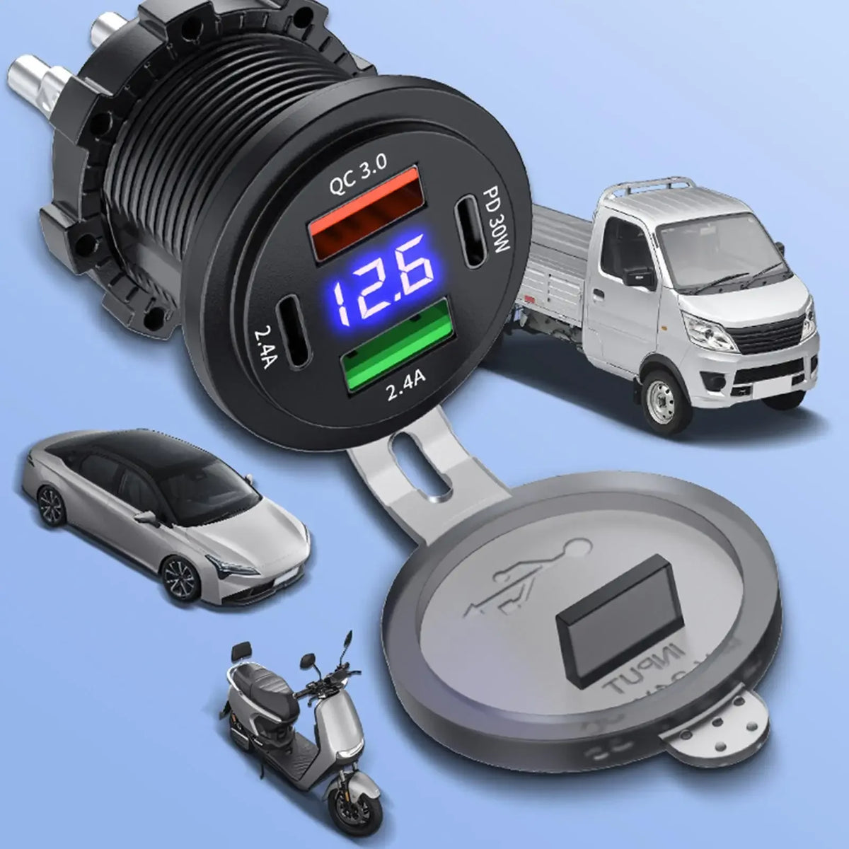 12-24V Vehicle USB-A/USB-C Charger, Display Options