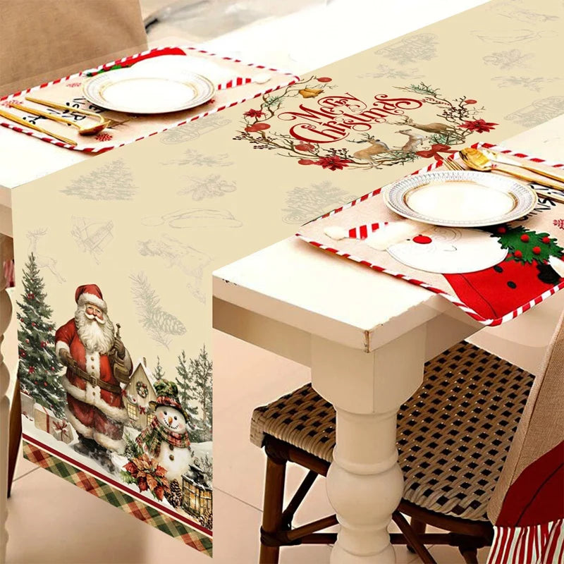 Vintage Christmas Table Runner Retro Santa Claus Table Cover Christmas Decorations For Home 2025 Navidad Noel Gift New Year 2026