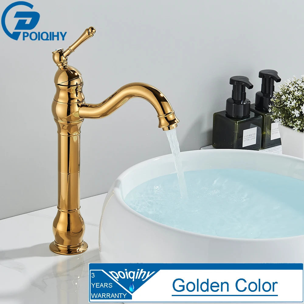 POIQIHY Antique Brass Basin Vessel Sink Faucet Deck Mounted One Hole Cold Hot Water Cold Hot Mixer Tap Bathroom Faucet 1 Hole