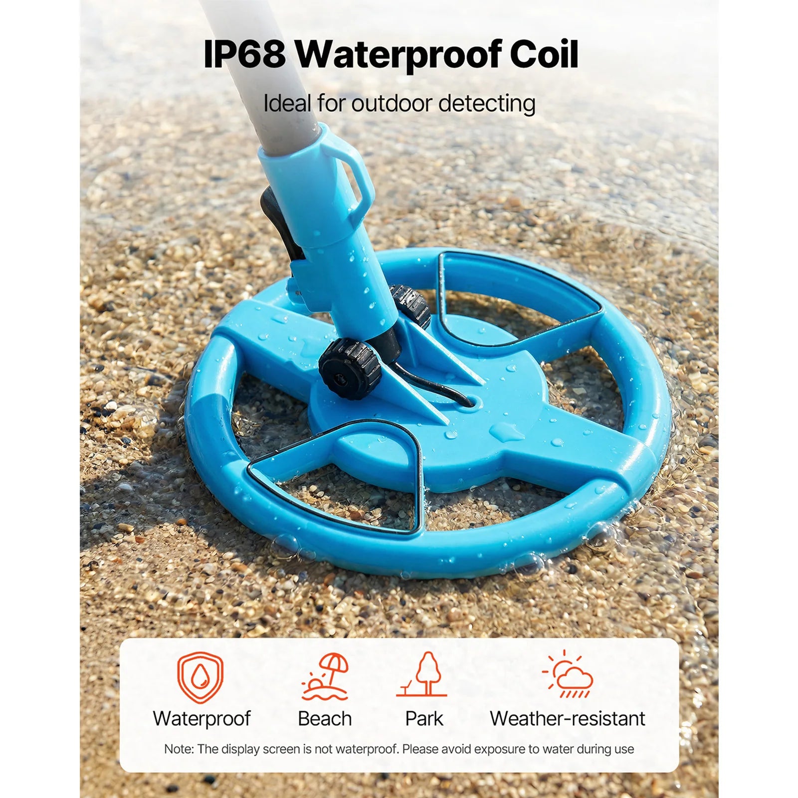SucceBuy Metal Detector 4" Lightweight LCD 6" IP68 Waterproof Search Coil Adjustable 25.6-36.6" Accuracy For Gold Exploration
