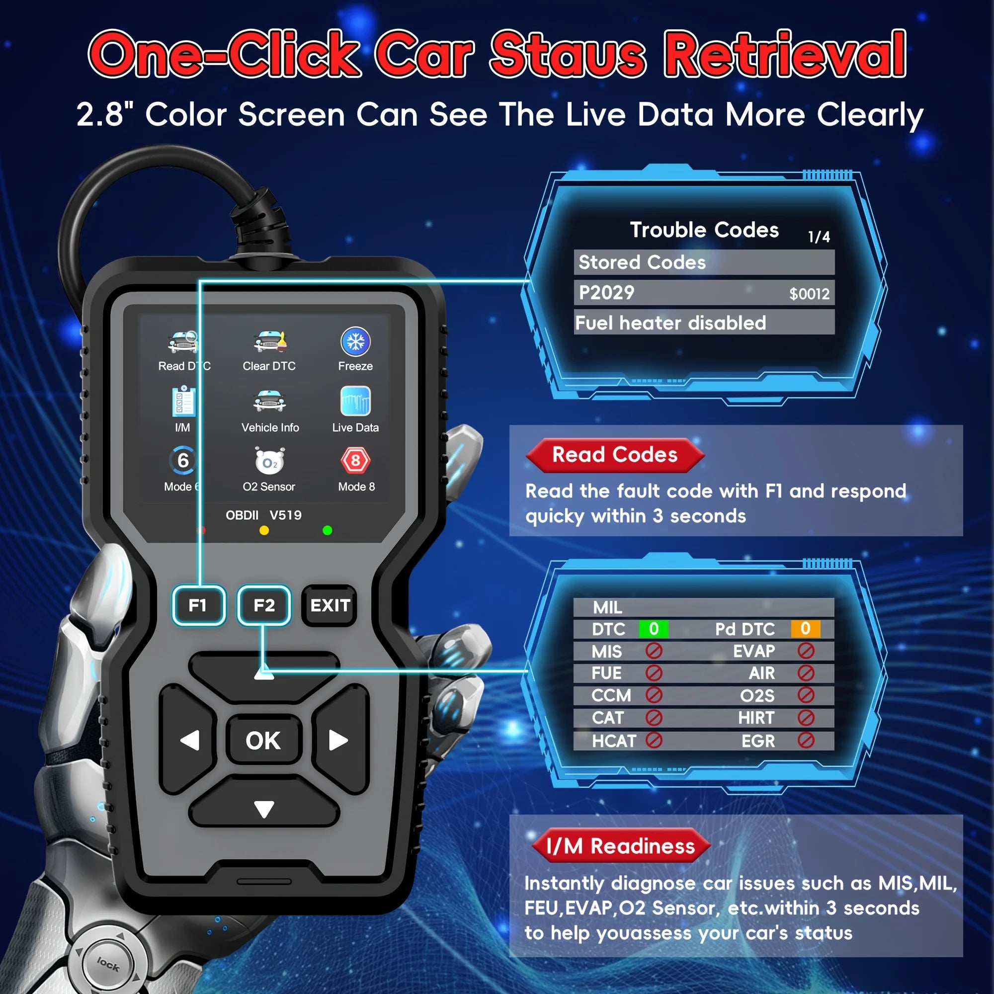 Scanner OBD2 Professionale con Diagnostica Motore in Tempo Reale e Reset Codici