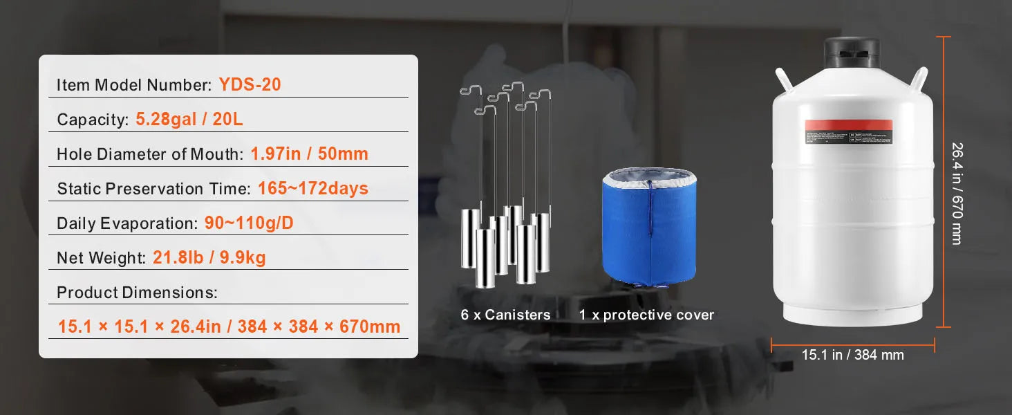30L Liquid Nitrogen Tank Dewar with Long Storage Time & Canisters
