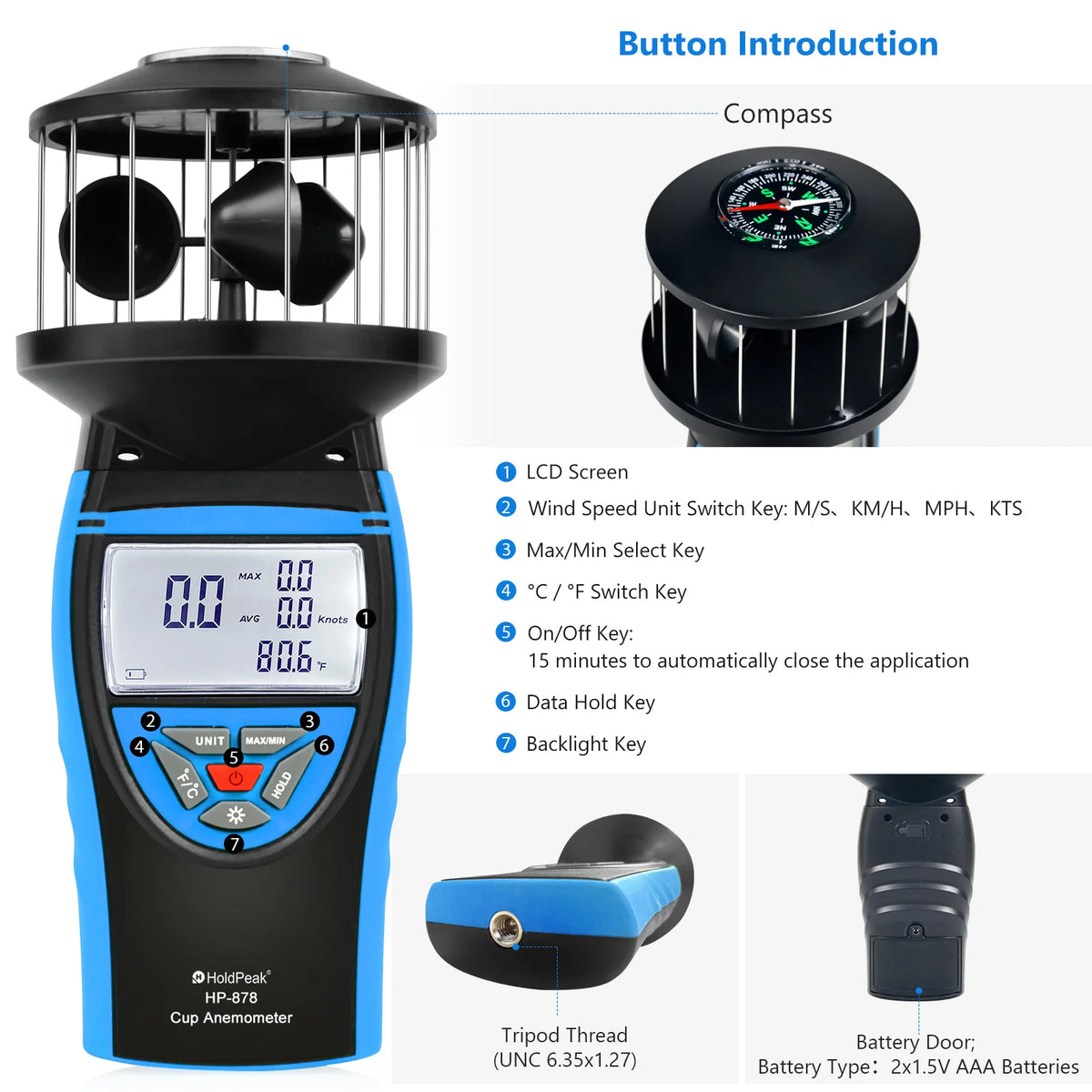 HP-878 Cup Anemometer with Backlit Display