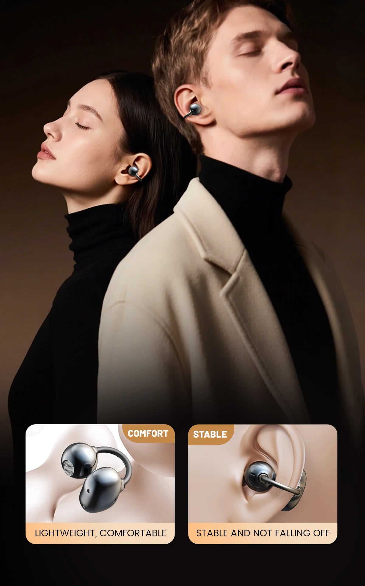 Open Ear Clip Wireless Bluetooth Earbuds with Mic