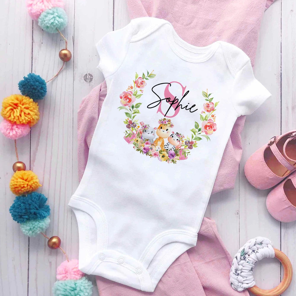 Personalized Floral-Initial Baby Bodysuit
