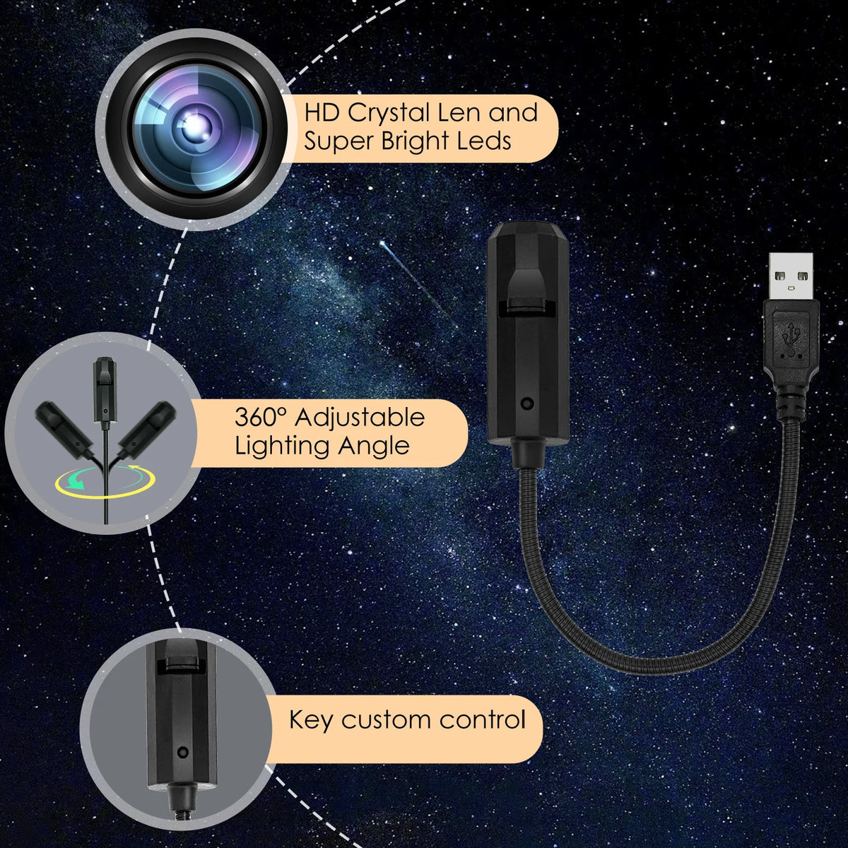 USB-projectielamp met maan en sterrenhemel