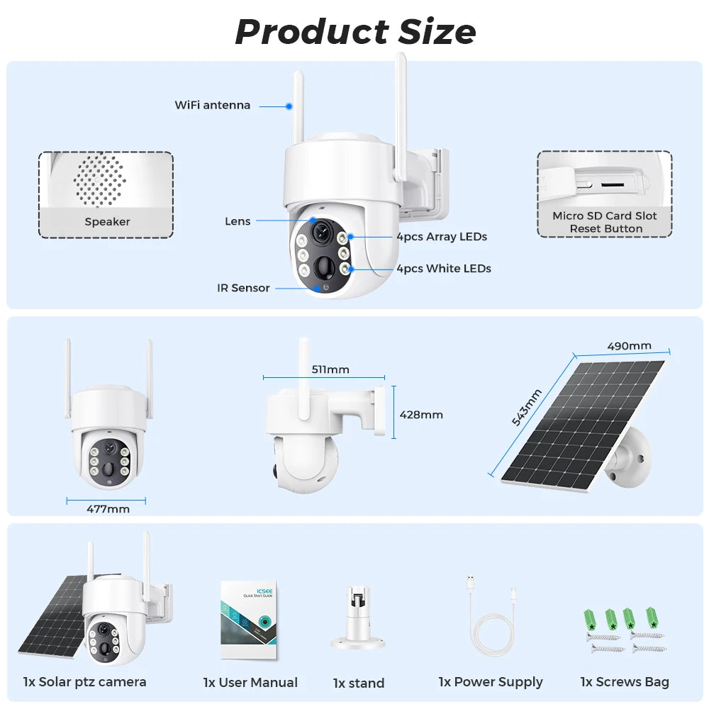 8MP 4K Outdoor WiFi Solar Security Camera Dual Lens Night Vision