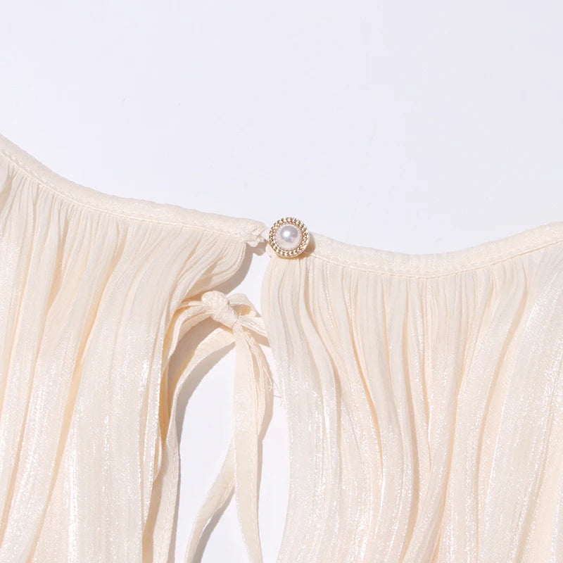 TWOTWINSTYLE Solid Patchwork Lace Up Blouse Mini Dresses For Women V Neck Long Sleeve Sweet Style Dress Female Clothing Fashion