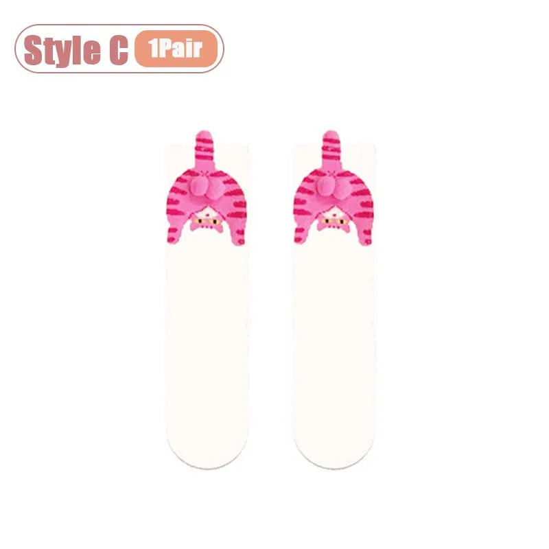 Cartoon Cat Egg Couple Socks Cozy Mid-Calf Cotton for Maternity Warm Winter Cute Present for Christmas Cat Lovers Family