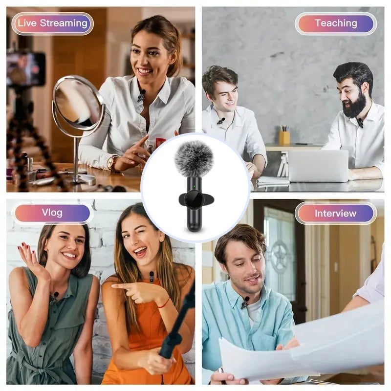 Wireless Clip-On Lavalier Microphone Set with Wind Covers