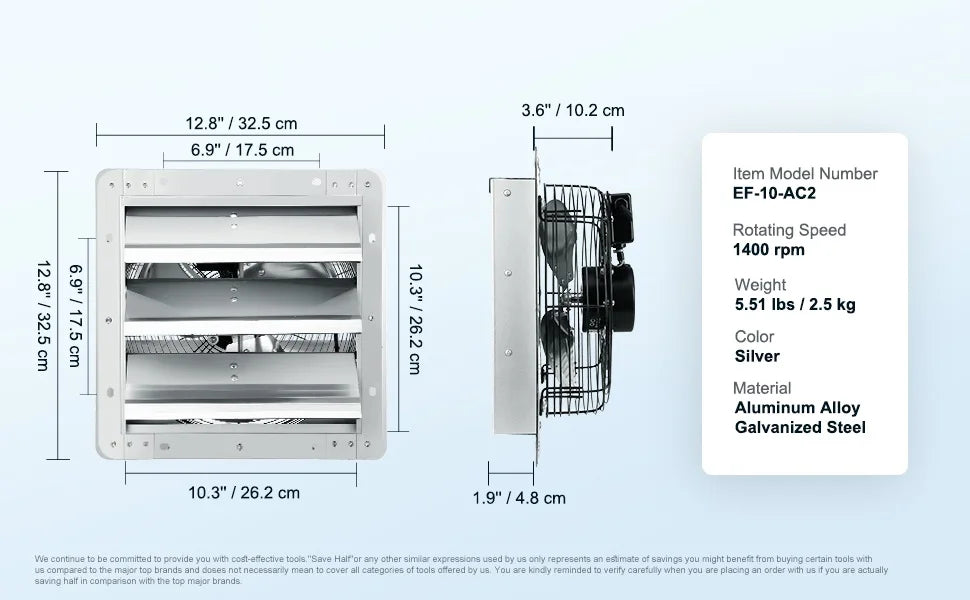SucceBuy Shutter Exhaust Fan AC/ EC-motor 10-Speed Adjustable Wall Mount Attic Ventilation and Cooling for Greenhouses Garages