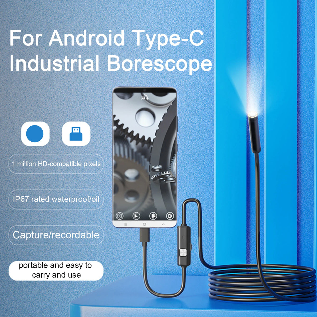 Endoscopio de inspección USB-C para teléfonos Android compatibles