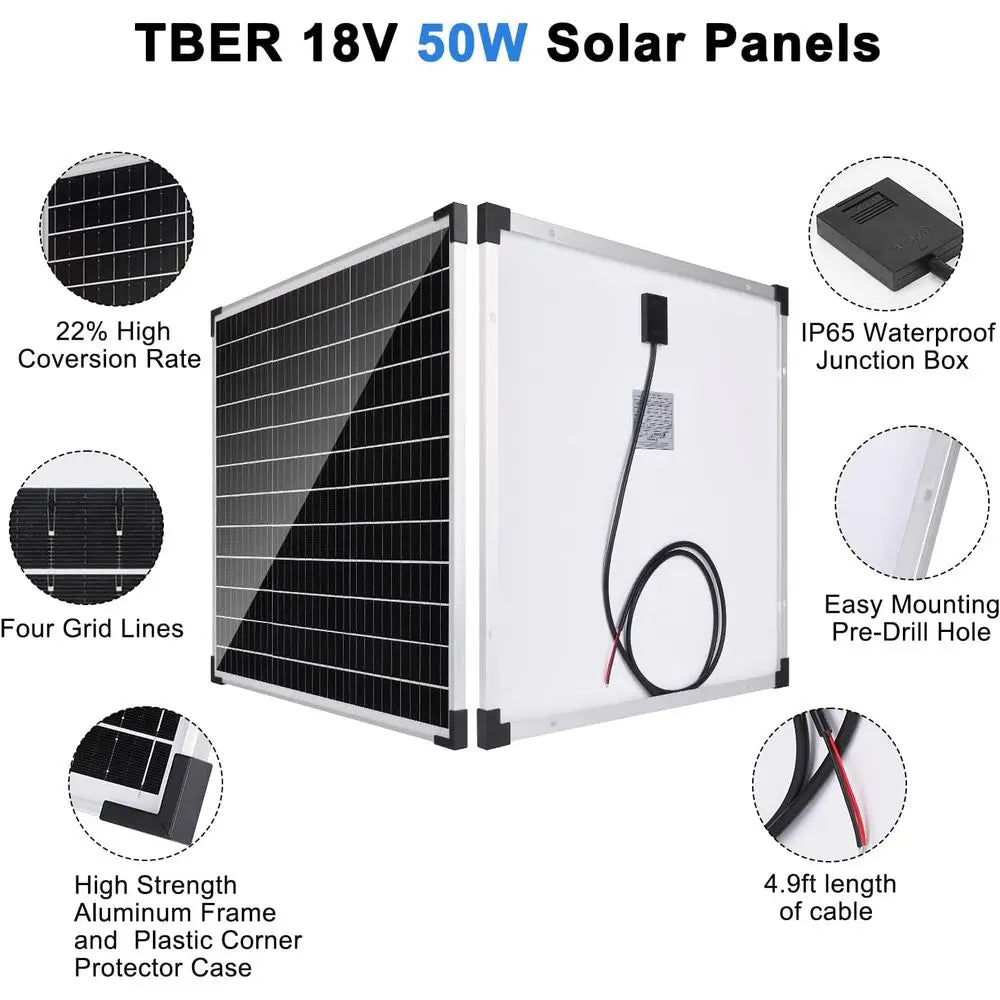 50W 12V Solar Panel Kit with 10A Controller for Battery Charging